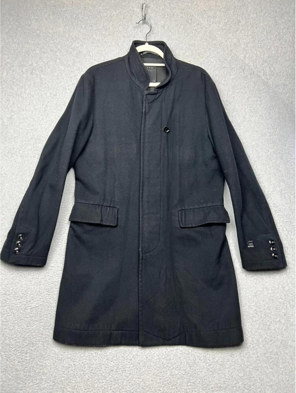 G-Star RAW Correctline New City Trench Coat Men’s L Black Wool Blend Long